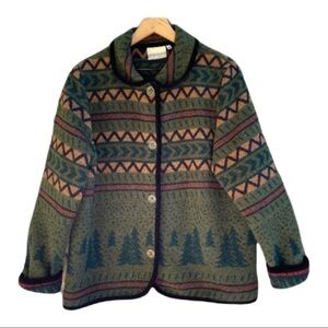 VTG Coldwater Creek Wool Blanket Jacket Aztec Tree Print, Medium, Fall Boho